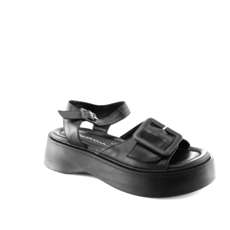 platform black leather sandals